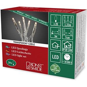 Konstsmide catena luminosa a micro LED, 20 diodi a luce bianca calda, 24 V trasformatore interno, cavo trasparente 6351 - 123