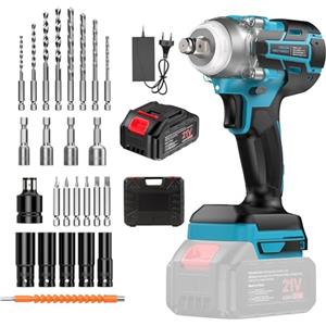 ponoseu Avvitatore a impulsi a batteria compatibile con batterie Makita 18V, senza spazzole 300 Nm, attacco 1/2, batteria 21V 4,0 Ah, per sostituzione pneumatici auto e montaggi, caricabatterie rapido e set