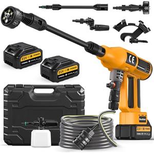 Ankishi Idropulitrice a Batteria Portatile 200 Bar, Pulitore ad Alta Pressione Senza Fili con 2 Batterie 4.0Ah, 5m Tubo & Spruzzatore di Schiuma, Schermo LED Touch 4 Livelli Regolabili, per Auto Giardino