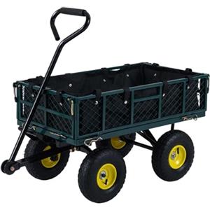 HOMASIS Carrello da Giardino Portatutto con 4 Ruote Grandi, Maniglia Regolabile, Rete Rimovibile, Fodera, Carretto Trasporto Porta Attrezzi, Carriola a Mano per Spiaggia, Campeggio, Portata 410 kg