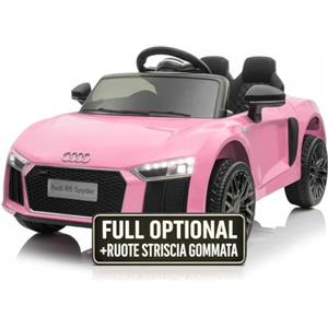 TOYSCAR Macchina Elettrica per Bambini Audi R8 Spyder Full Optional Auto Elettrica per Bambini Telecomandata Sedile in Pelle Porte Apribili Doppio Motore Elettrico 12V Rosa