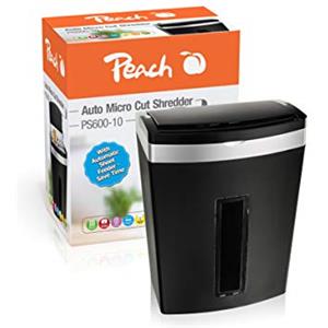 Peach Distruggidocumenti a microtaglio P5-90 fogli, 20 litri/250 DIN A4, dimensioni particelle 3 x 10 mm (P-5), alimentazione automatica, funzionamento continuo 10 min/oltre 400 fogli, PS600-10A