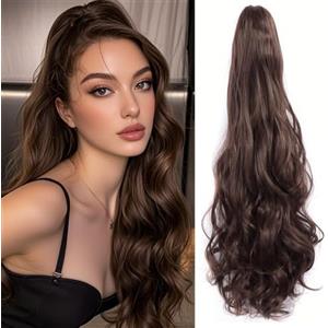 FDEETY Extension Capelli Ondulati Lunghi 60cm Posticcio Naturale Clip Parrucca Sintetica Ricci Castani Volume Aggiuntivo Donna