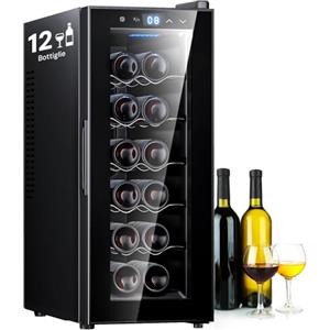 Wintem Cantinetta Frigo Silenziosa per Vini 12 Bottiglie 65W - Mini Frigo Bar per Vini e Bevande con Display LED - Temperatura Regolabile 12-18°C, Auto Defrost - Cantinetta Vino Nera da 35L