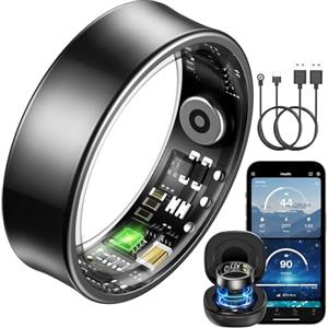 BANLVS Smart Ring per uomo e donna, anello fitness con frequenza cardiaca 24/7 HRV, temperatura di sonno SpO2, 176 modalità sportive, IP68 impermeabile, app senza ABO, per Android e iOS (nero, 57,5 mm