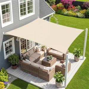 Sunnylaxx 3.5x4.5m Cachi Chiaro Tenda a Vela Rettangolare Ombreggiante, Impermeabile Vele Parasole Protezione UV per Esterno, Giardino e Terrazza, Piscina