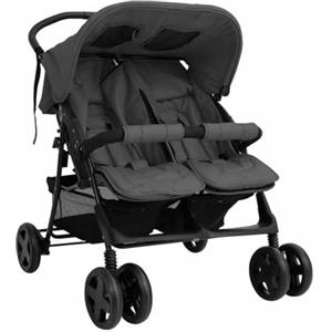 vidaXL Passeggino Gemellare Grigio Scuro in Acciaio