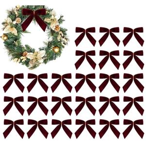 TocaFeank Fiocchi in Velluto Bordeaux per Albero Natale | Fiocchi Natalizi Scuro 24 Pezzi | Decorazioni Natalizie Bordeaux | Ornamenti Vintage con in Nastro Velluto per ghirlande, Confezioni Regalo
