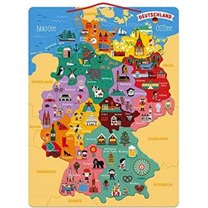 Janod - Cartina della Germania Magnetica - Puzzle Bambino in Legno - 79 Pezzi Magnetici - Gioco Educativo Geografico - Scoprire E Memorizzare - Versione Tedesca - da 7 Anni in su, J05477
