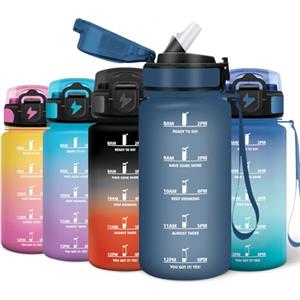 Motswedi Borracce 500 ml con Marcatore di Tempo, Borraccia Acqua, Riutilizzabile Borraccia, Palestra con Cannuccia, Bottiglia d'acqua Sportiva, per Fitness, Lavoro, Scuola, Ufficio, Marin&Blau