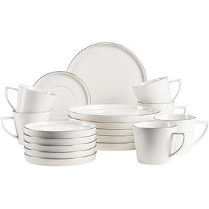MÄSER, Serie Sita, set di piatti per 6 persone, stoviglie in porcellana bianca con bordo dorato, semplice, elegante, porcellana, bianco