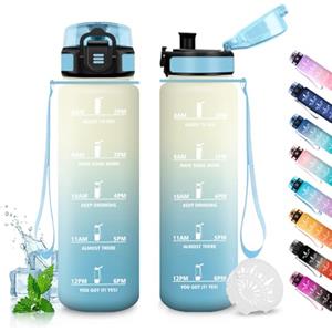 JAPORIA Borraccia 500ml, Borraccia Motivazionale con Indicazione del Tempo, Borracce senza Perdite, senza BPA, Bottiglia con Filtro, per Bici, Scuola, Campeggio, Corsa, Yoga, Ufficio, Scuola
