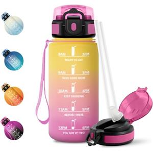 JAPORIA Borraccia 500ml, Bottiglia Acqua con Cannuccia, a Prova di Perdite, Indicatore del Tempo, Riutilizzabile, per Ufficio, Escursionismo