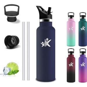 Grsta Borraccia Termica- Borraccia 500 ml- Borracia con Cannuccia- Senza Perdite- Borracce Bambini- Mantiene Caldo per 12 Ore/Freddo 24 Ore, Termos Con 2 Tappi per Scuole, Campeggio, Uffici