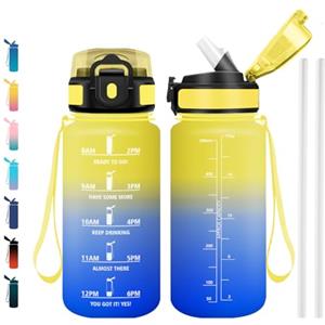 JAPORIA Borraccia 500ml, Borraccia con Cannuccia, Bottiglia Acqua con Marcatori Temporali senza BPA, per Scuola, Ufficio, Sport