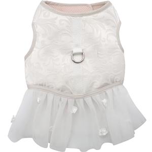 Croci Ceremony Bride - Pettorina per cane femmina, Per Matrimoni, Vestito per cani con Gonna in Tulle, Fantasia Damascata, Regolabile, XS/24-27 cm