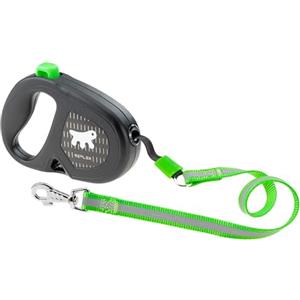 Ferplast Flippy One Reflex Guinzaglio per Cani Allungabile Riflettente - Passeggiate Serali - Porta Sacchetti - Pulsante Blocco & Rilascio - Design Ergonomico - Nastro - Max 25 kg - 5m, Verde