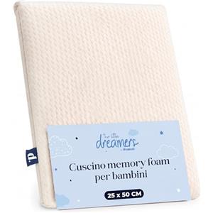 Dreamzie - Cuscino Bambini 25x50 in Memory Foam - Cuscino Letto Bambino Ergonomico e Basso 6 cm - Guanciale Lettino Antisoffoco Anallergico Antiacaro - Ideale per Bambini 3 4 5 6 Anni
