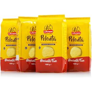 La Veronese | Polenta di Mais Giallo Bramata Macinata Fine, Ottenuta dalla Macinatura di Mais Selezionato, Prodotto Senza Glutine, Polenta Di Farina Gialla, Tempi di Cottura Minimi 40 Minuti, 4X1000g