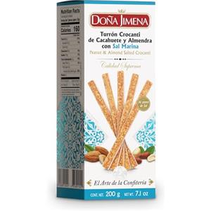DOÑA JIMENA - Stick Croccanti di Arachidi e Mandorle con Sale Marino, Senza Glutine, Prodotti in Modo Tradizionale, Dolce Tipico Natalizio, Torrone di Alta Qualità, 200 g