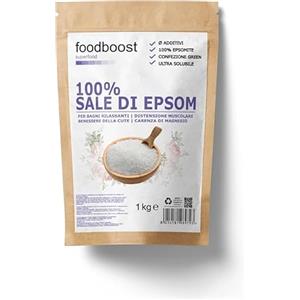 foodboost Sale Epsom Puro 1Kg Foodboost, Naturale al 100%, Ricchissimo di Magnesio, Efficace per la Bellezza di Corpo, Pelle e Capelli, Ottimo come Fertilizzante