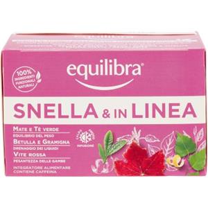 equilibra Integratori Alimentari Tisane, Tisana Snella e In Linea, 100% Ingredienti Funzionali per l'Equilibrio del Peso Corporeo, a Base di Mate e Tè Verde, Materiali 100% Riciclabili, 15 Filtri