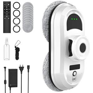 SWBSLL Robot Lavavetri Elettrico per Finestre 5600Pa, Robot Pulisci Vetri con Navigazione Intelligente, 3 Modalità, Sicurezza Anti-caduta UPS, Telecomando e 10 Panni, per Vetrate e Specchi