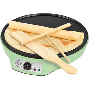 Bestron crêpiera elettrica verde Ø 30 cm - Termostato regolabile | Rivestimento antiaderente | Con spargitore a T e spatola in legno - ASW602G
