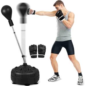 HOMASIS Punching Ball da Terra per Bambini e Adulti, Altezza Regolabile 137-156 cm, Sacco da Boxe con Palla Resistente, Guantoni e Base Riempibile con Ventose, Colpi Veloci, per Casa e Palestra, Nero