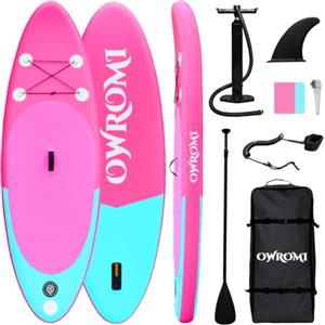 OWROMI Tavola stand up paddle per bambini con accessori gonfiabili per SUP, antiscivolo, comoda, gonfiabile, per bambini, durevole, leggera, per giovani e bambini (rosa/verde, 18,2 x 76,2 x 15,2 cm)