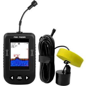 Giuneuow Ecoscandaglio Portatile per Pesci, Ecoscandaglio per Temperatura 'Acqua, con Trasduttore Sensore Sonar A Filo per La Pesca, Nero