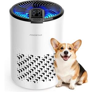 Aigostar Purificatore d'aria, Filtro HEPA a 4 Strati con Carbone Attivo, Aromaterapia, Elimina Odori, Polline e Peli Animali, Modalità Sleep a 15dB Ultra Silenziosa, per Allergie, Camera da Letto