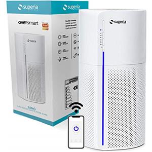 Superia Milano Superia Sanò Purificatore d'aria con Sanificatore UVC, Smart Alexa & Google con APP Filtro HEPA 4 Stadi, Rimozione Odore, Polline, Polveri per Casa, Ufficio colore Bianco