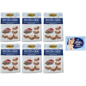 Felce Azzurra 6x Crich Wafer con Crema al Cacao, Waffle Wafers,Snack Dolci Busta da 250g + 1 Confezione di Talco Felce Azzurra in omaggio, Busta da 100g
