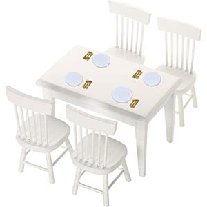 Tesyeux 22pezzi Set di Tavolo e Sedie per Bambola,Casa Delle Bambole Cucina Mobili da Pranzo Accessori per Bambini,Piatti in Miniatura 1:12Dollhouse Mini Stoviglie Porcellana Piastra Con Forchette Cucchiai