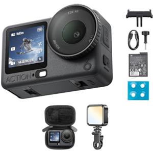 DJI Osmo Action 6 Combo Essenziale con custodia + pellicola protettiva + luce di riempimento, 4K action cam con sensore quadrato 1/1,1″, apertura variabile da f/2,0 a f/4,0, batteria da 4 ore