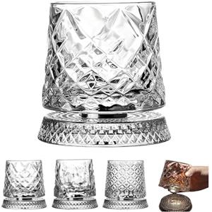 Generic Bicchieri da Whisky Rotanti 280ml, Bicchiere da Whisky in Cristallo con Rotazione a 360° e Base Stabilita, Coppetta da Decanter Antistress in Stile Antico per Bourbon, Regalo Unico per Compleanno e
