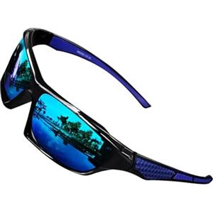 Generic Occhiali da sole polarizzati da uomo, protezione UV completa, comodi e alla moda, per sport all'aria aperta, per guida, pesca, corsa, ciclismo, Blu, Refer to description