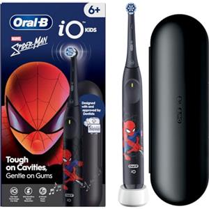 Oral-B Spazzolino da denti elettrico iO Kids, Spazzolino da denti, motivo: Spider-Man, nero - 3 modalità di spazzolatura morbida per bambini di 6 anni, timer musicale, punta rotonda di ricambio