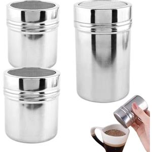 Generico Shaker Per Zucchero A Velo - Spolverino Zucchero Cannella per Dolci - 3 Pezzi Dispenser Acciaio Per Cucina E Professionale