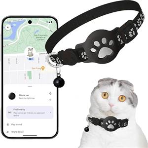 Drqzwp Collare Gps gatto (solo Android), Gps per Gatti Senza SIM Senza Abbonamento, Localizzatore GPS per Gatto Funziona con goo- gle Find My (Collare + localizzatore bianco)