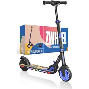 ZWHEEL ZTOY SUPERKID | Monopattino elettrico per bambini e ragazze - Altezza regolabile - fino a 70 kg - 150 W, 10 km autonomia, 19 km/h, luci RGB, doppio freno - ruote antiforatura (blu)