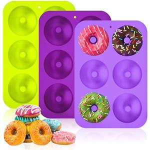 Songella Donut Stampo Silicone Donut Stampi Rotonda Ciambelle Stampo per Torte Biscotti Bagel 3 Pezzi (Verde/Viola Scuro/Viola)