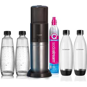 Sodastream Gasatore d'acqua Duo include cilindro di gas per realizzare fino a 60 L di acqua frizzante, 2 bottiglie da 1 L in plastica, 2 bottiglie in vetro da 1 L, riduce i rifiuti di plastica, colore nero