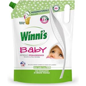 Winni's - Detersivo Lavatrice Baby Ipoallergenico in Ecoformato, Formula 2 in 1 con Ammorbidente Naturale, Adatto alle Pelli più Sensibili, con Materie Prime di Origine Vegetale, 800 ml