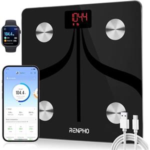 RENPHO Bilancia Pesapersone Digitale con Grasso Corporeo e Massa Muscolare, Ricaricabile via USB, Bilancia Impedenziometrica Bluetooth con Sensori ad Alta Precisione, Max 180 kg,Elis 1
