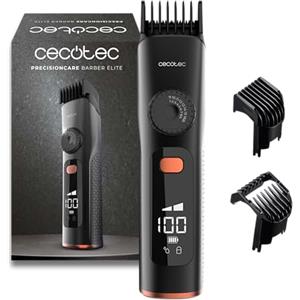 Cecotec Regolabarba PrecisionCare Barber Elite. Lame in Acciaio Inox, Autonomia 120 min, 2 Pettini 1-8 e 9-16 mm, Display, IPX6, Ricarica Rapida, Barba Perfetta