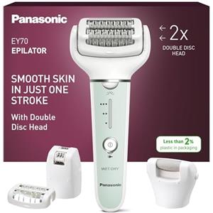 Panasonic ES-EY70-G503 Epilatore Bagnato e Asciutto, Doppio Disco con 60 Pinzette, Testina Flessibile Pivotante a 90°, 3 Impostazioni di Velocità e Luce LED, 30 Minuti di Funzionamento, Cordless