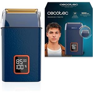 Cecotec Rasoio Lamina Professionale PrecisionCare X-Trimm Shave. Corpo in Pelle, Motore 9000RPM, 3 Velocità, Lame Titanio, Schermo LED, Autonomia 2h, Coperchio Protettivo e Borsa da Viaggio