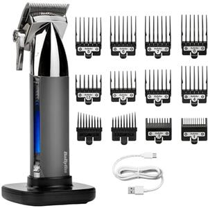 BaByliss Tagliacapelli Super-X Metal Collection, lame in acciaio giapponese, 10 guide di taglio, 2 guide di taglio per orecchie, batteria al litio, display digitale, Nero, E996E
